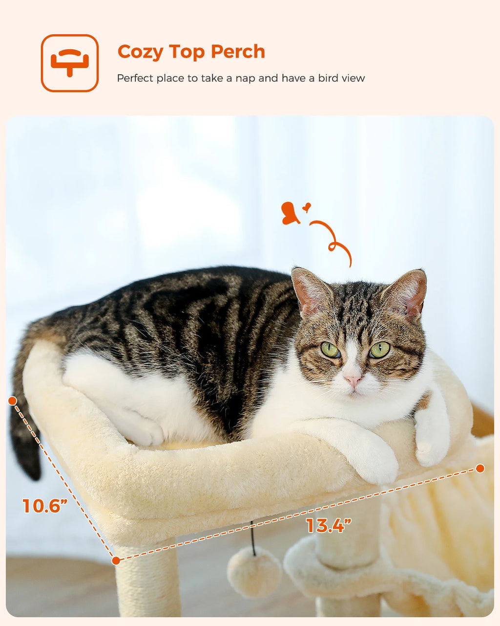 Small Cat Tree Tower with Sisal Scratching Ramp, Condo, Hammock & Top Perch