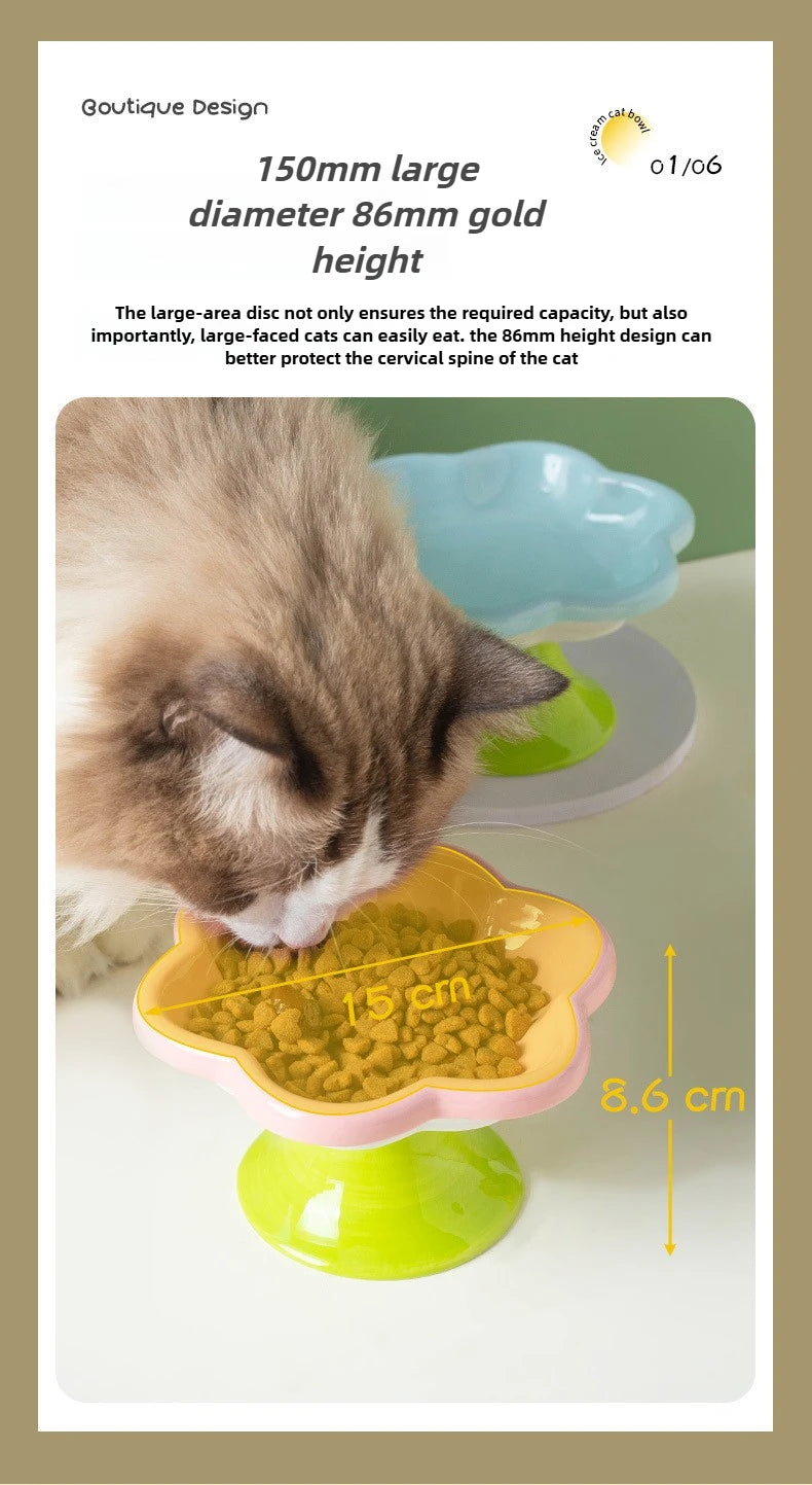 Ceramic Flower Raised Cat Bowl with Stand