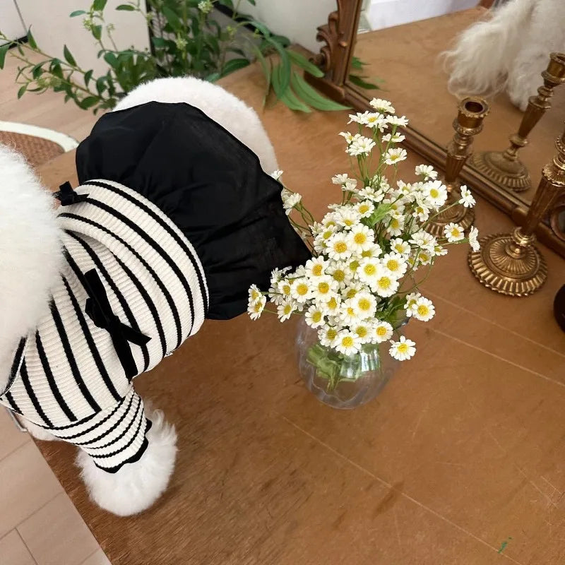 Stripe Bow Princess Pet Dress (Black & White Summer Outfit for Small Dogs) 🎀🖤🤍
