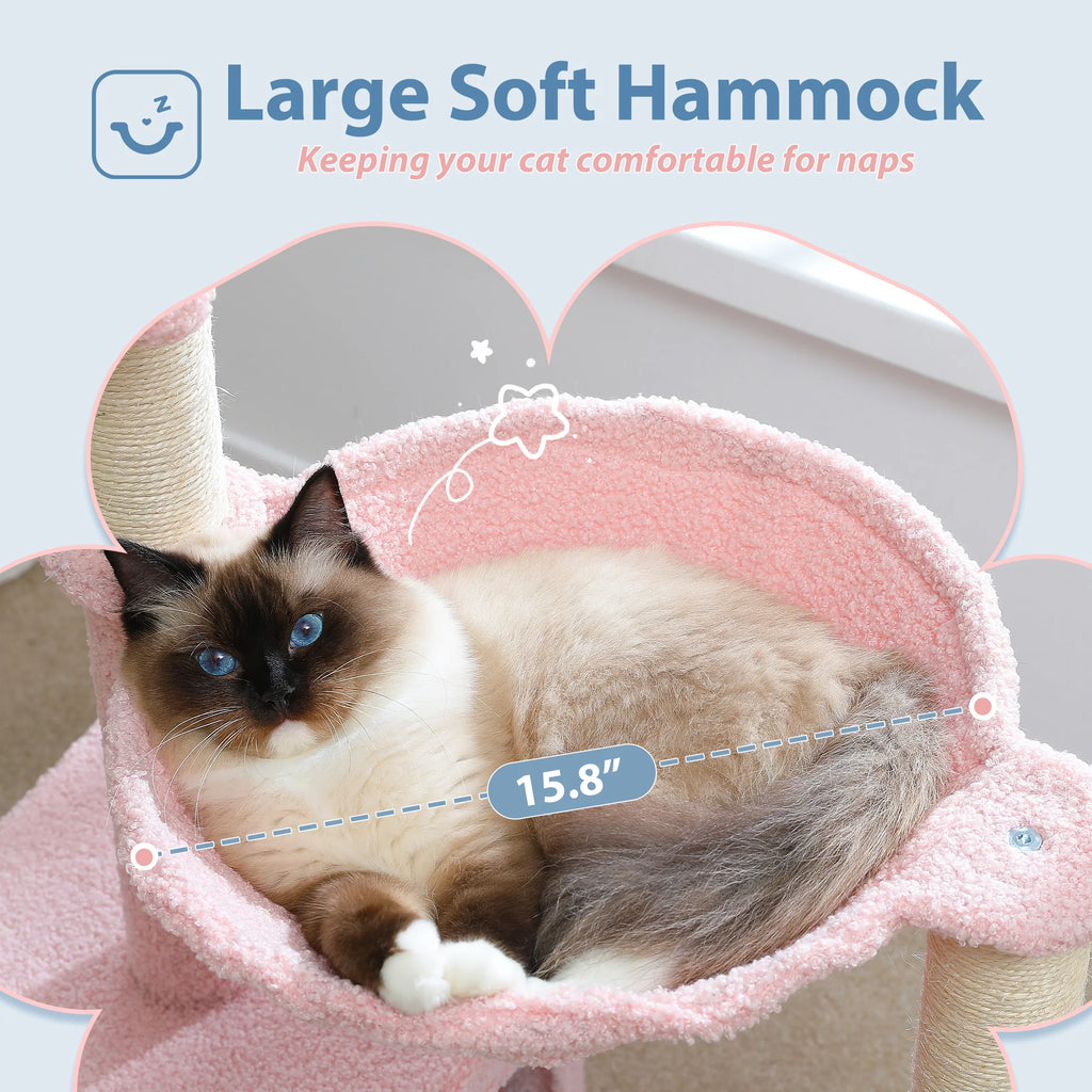 Flower Cat Tree with Hammock, Sisal Scratching Posts & Cozy Condo for Indoor Cats