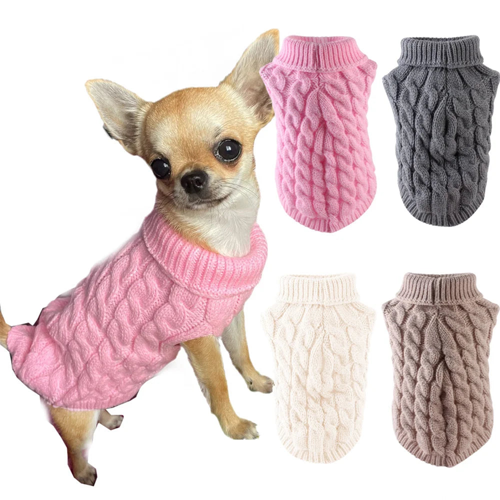 Warm Knit Dog Sweater for Small Dogs – Solid Color Pullover (XS–XXL)