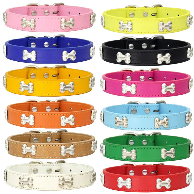 Necklace for Paws: Bone Charm Leather Collar