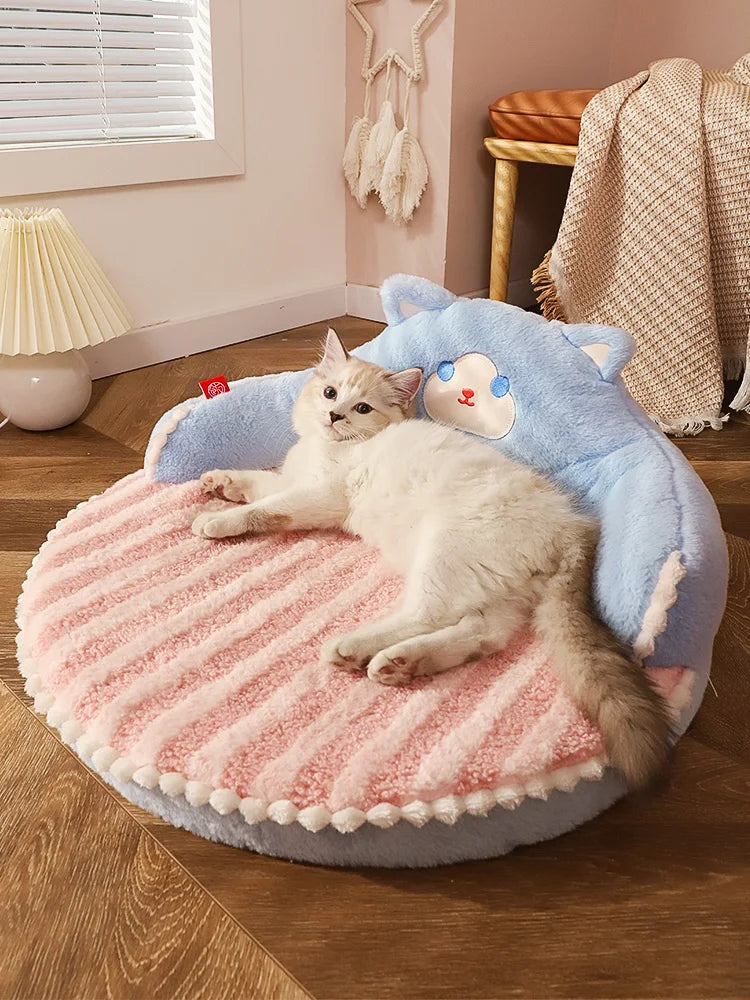 Kitty Cloud Velvet Bed Mat with Pillow Backrest (Cozy Winter Nap Pad) ☁️🐾