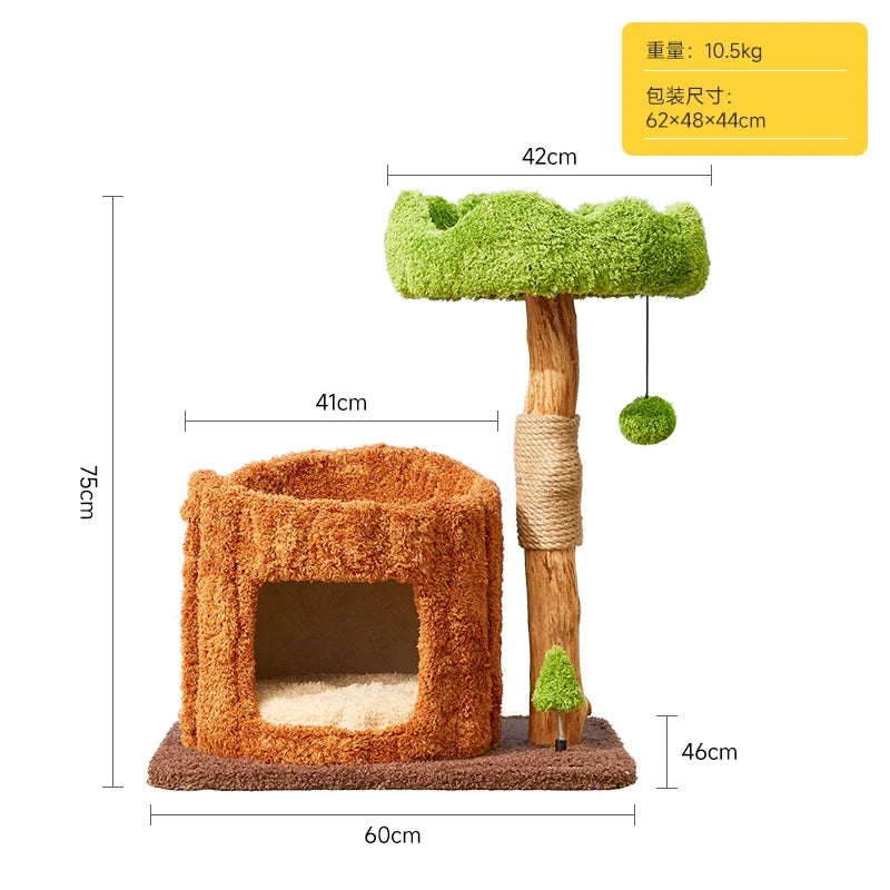 Nordic Forest Cat Tower Playground (Wood Look, Condo Hideouts + Scratching Posts)