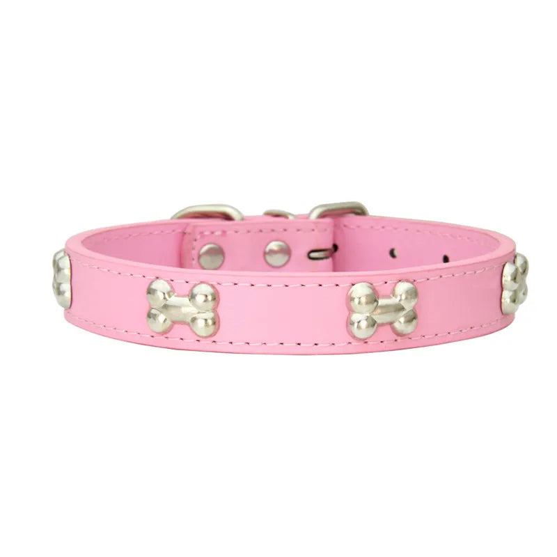 Necklace for Paws: Bone Charm Leather Collar