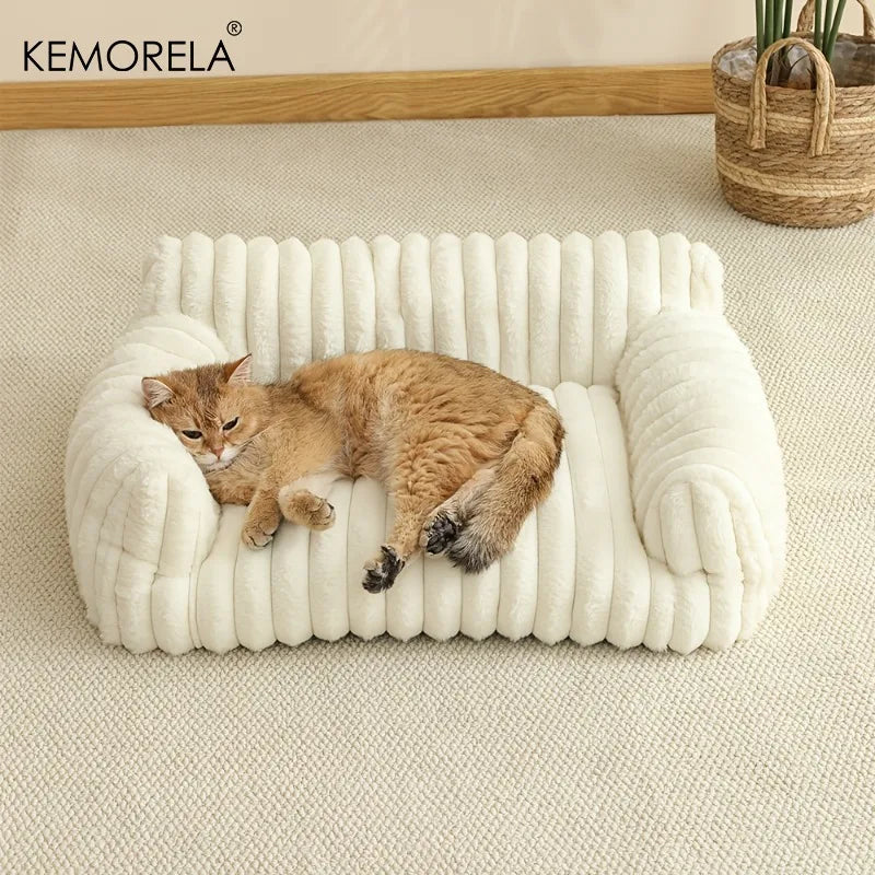 EMORELA Striped Cat Sofa Bed – Breathable Cozy Lounger for Indoor Cats, Soft Raised-Sides Pet Bed for All Seasons (Small–Medium Cats)