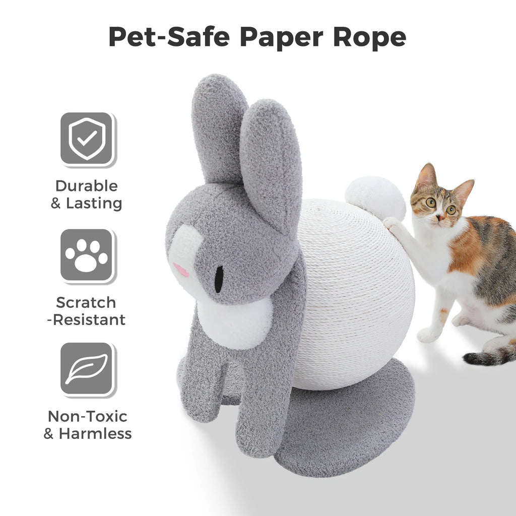 Bunny Cat Scratching Post – Paper Rope Scratch Ball with Wooden Base (61cm)