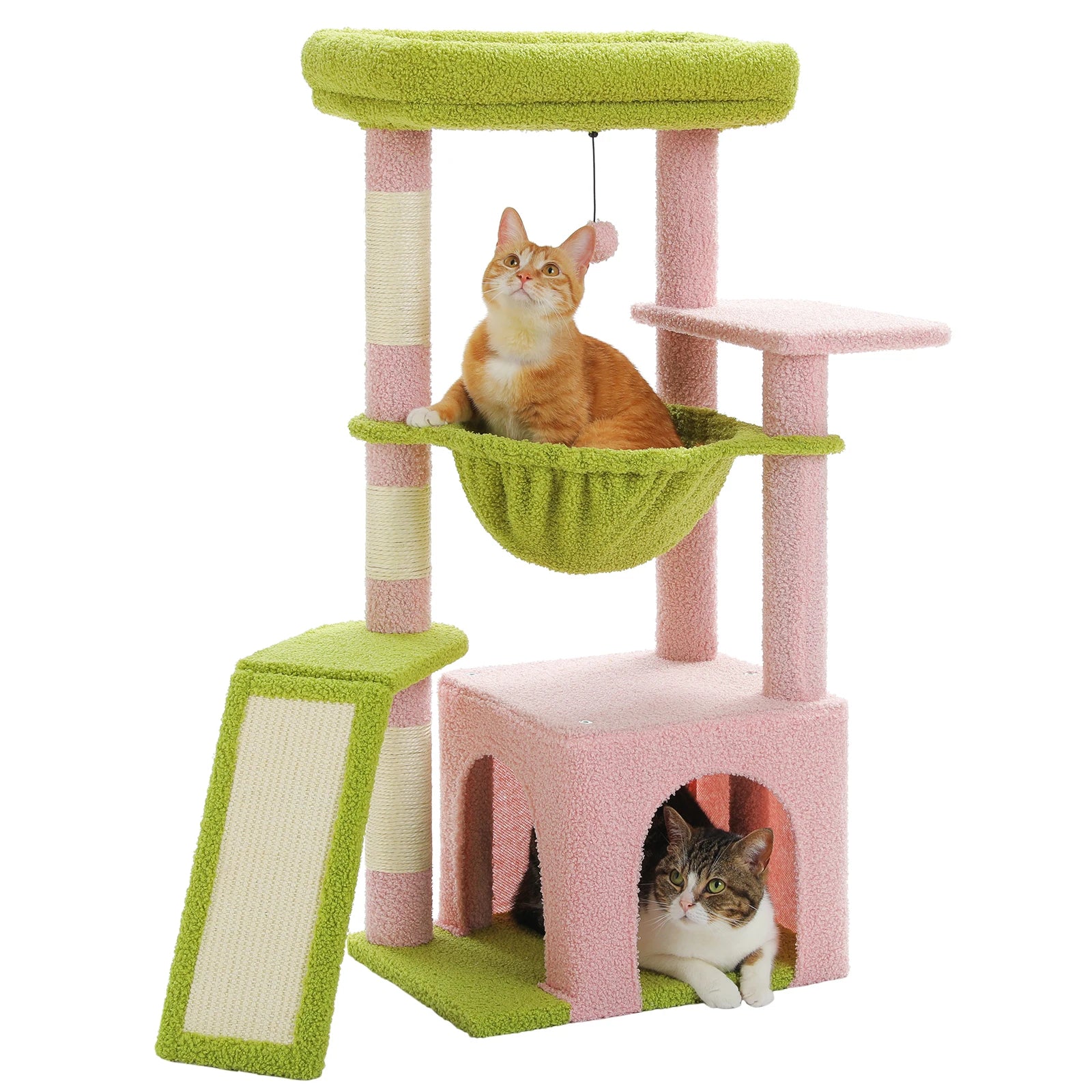Small Cat Tree Tower with Sisal Scratching Ramp, Condo, Hammock & Top Perch