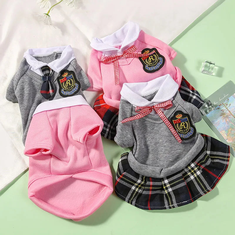 Couple Pet School Uniform Outfit (Shirt + Skirt) 🐾🎀