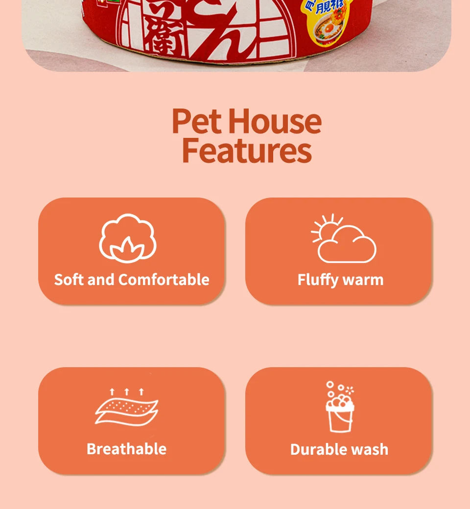 Cozy Noodle Cup Pet Bed – Plush Nest House for Cats & Small Dogs