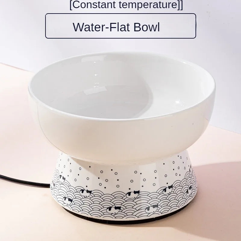 Japanese-Style Elevated Ceramic Double Cat Bowl