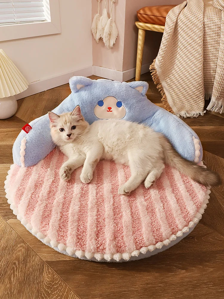 Kitty Cloud Velvet Bed Mat with Pillow Backrest (Cozy Winter Nap Pad) ☁️🐾