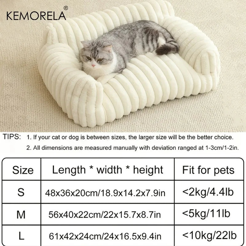 EMORELA Striped Cat Sofa Bed – Breathable Cozy Lounger for Indoor Cats, Soft Raised-Sides Pet Bed for All Seasons (Small–Medium Cats)
