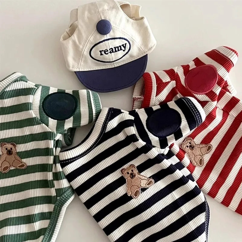 Teddy Stripe Tee (Breathable Summer Pullover for Small Dogs & Cats) 🐻🖤🤍
