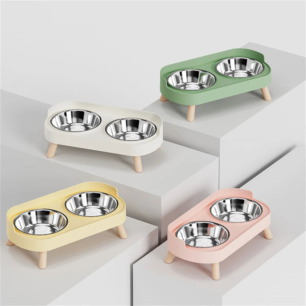 Colorful Elevated Double Pet Bowl with Stainless Steel Inserts