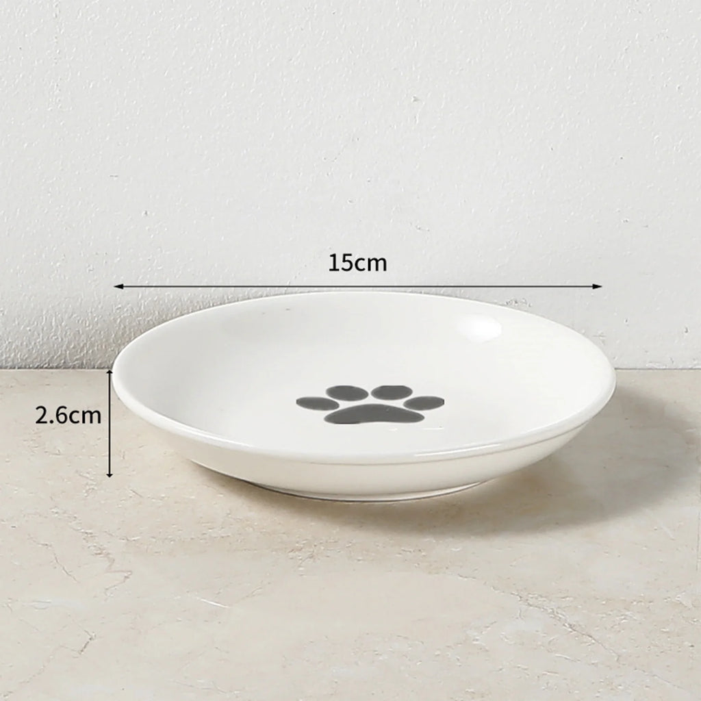 Wide Ceramic Whisker-Friendly Cat Bowl with Iron Stand