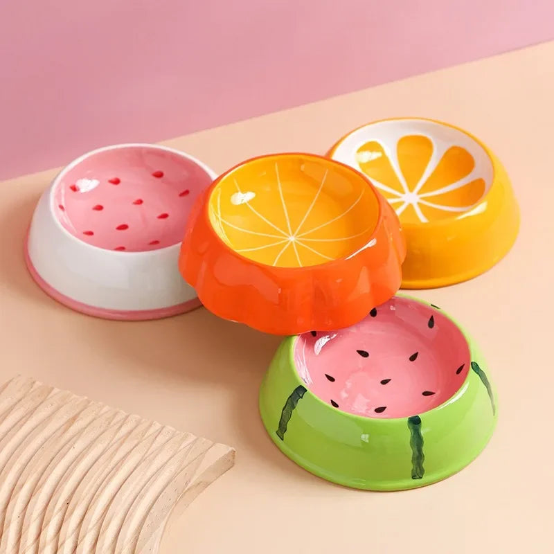 Fruit-Inspired Ceramic Cat Bowl