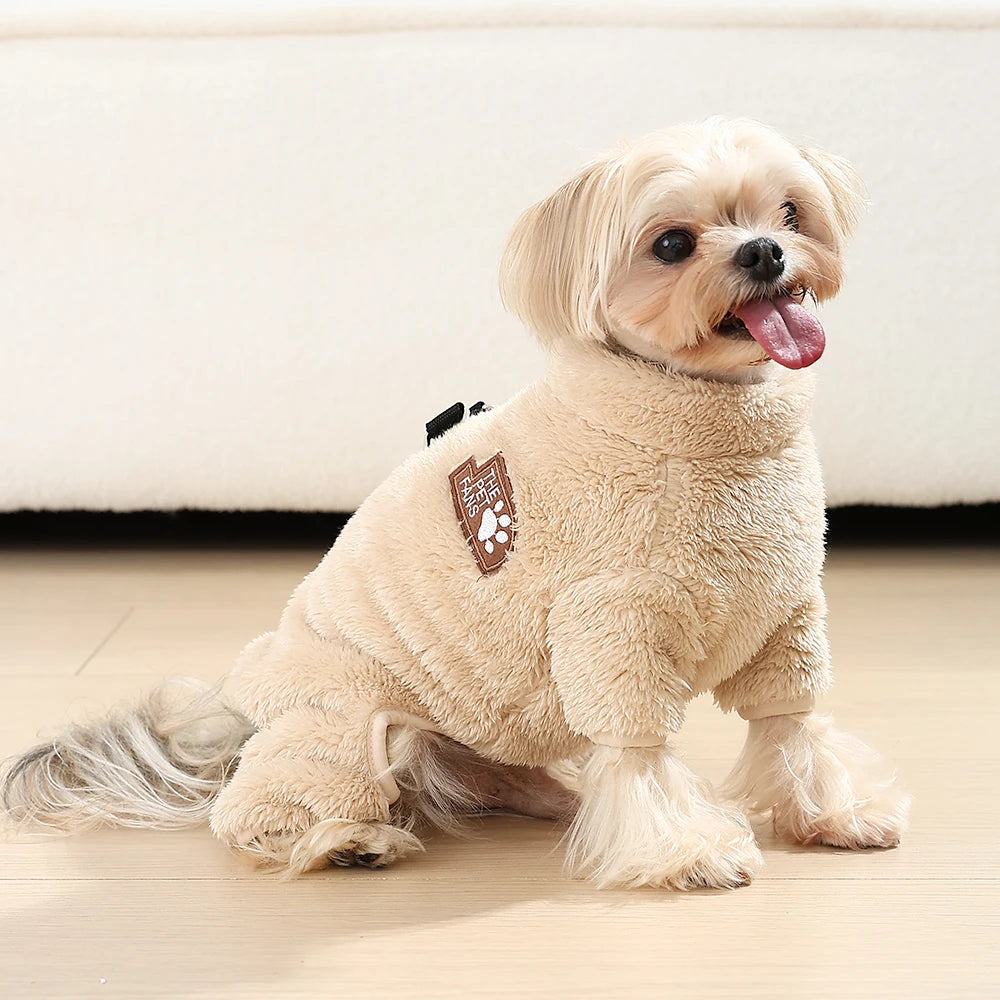 Winter Warm Fleece Dog & Cat Jumpsuit (Zipper + D-Ring)