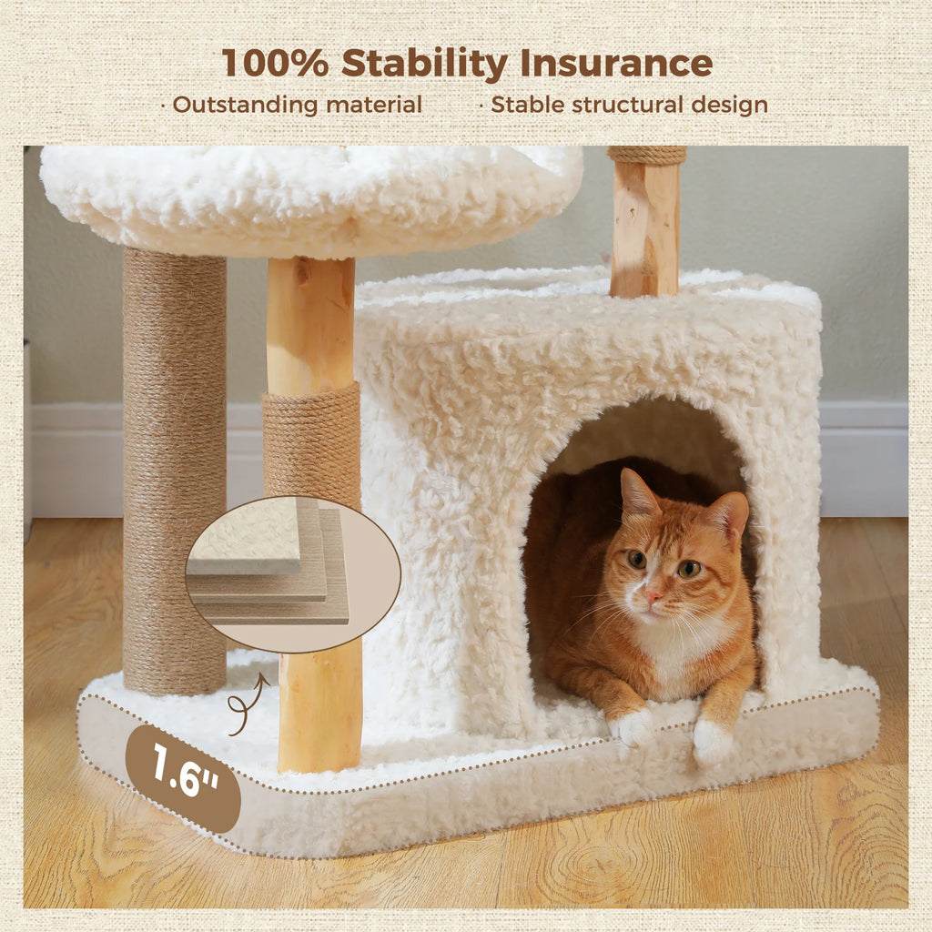 Modern White Cat Tree Tower (Flower Bed + Hammock + Condo) – 123cm