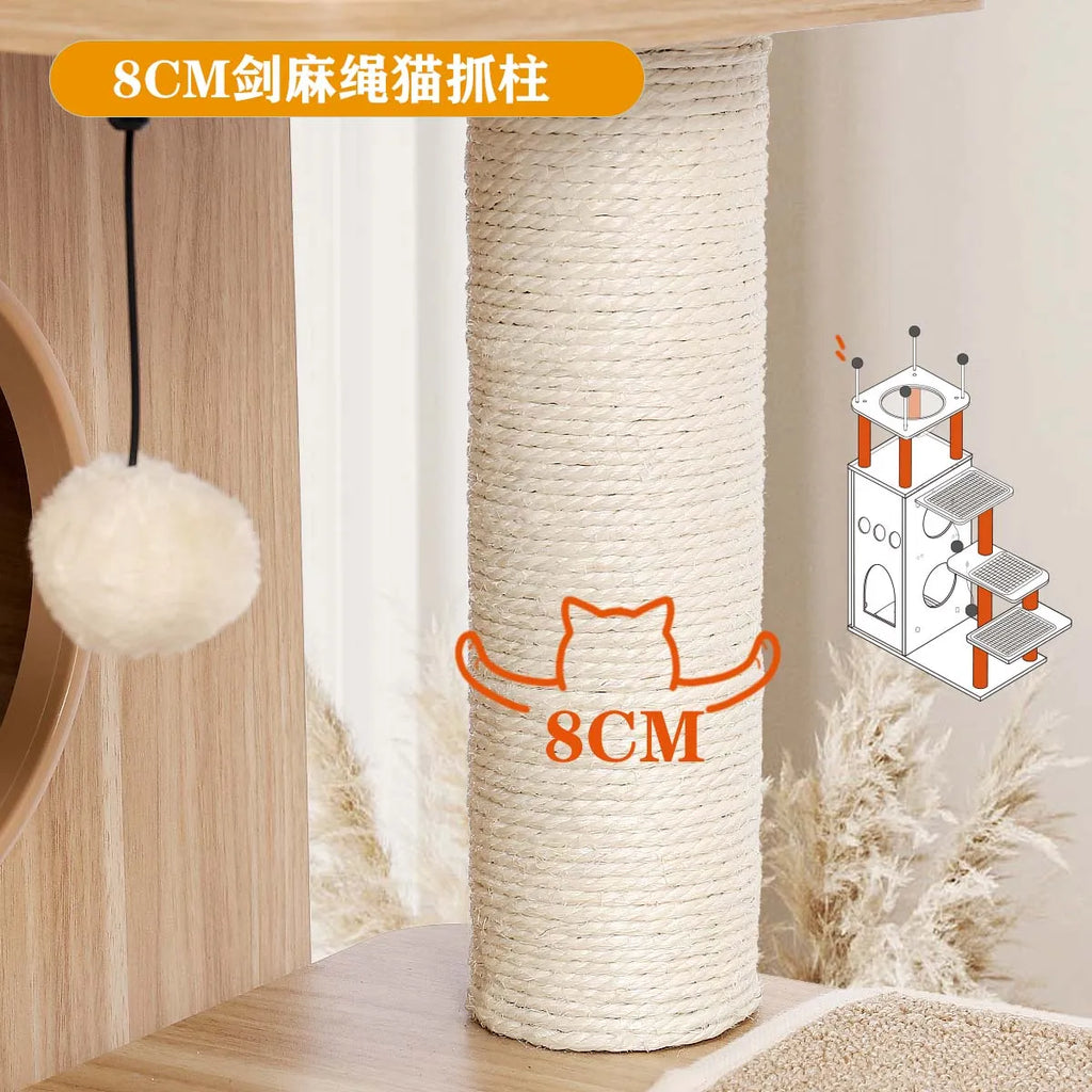Modern Wood Cat Castle Tree (5+ Levels, Large Condos + Clear Bowl Perch)