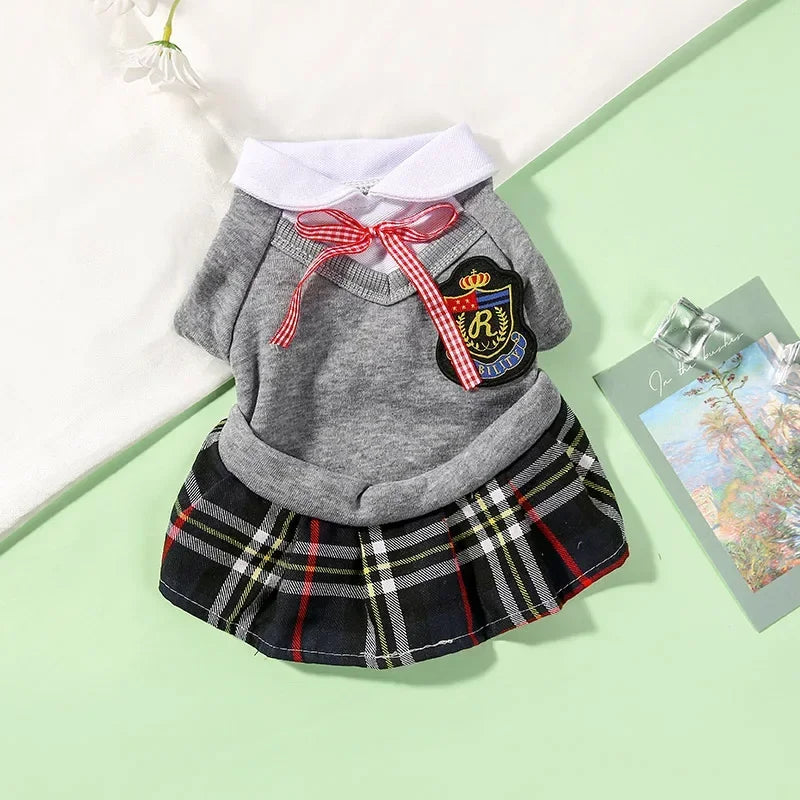 Couple Pet School Uniform Outfit (Shirt + Skirt) 🐾🎀