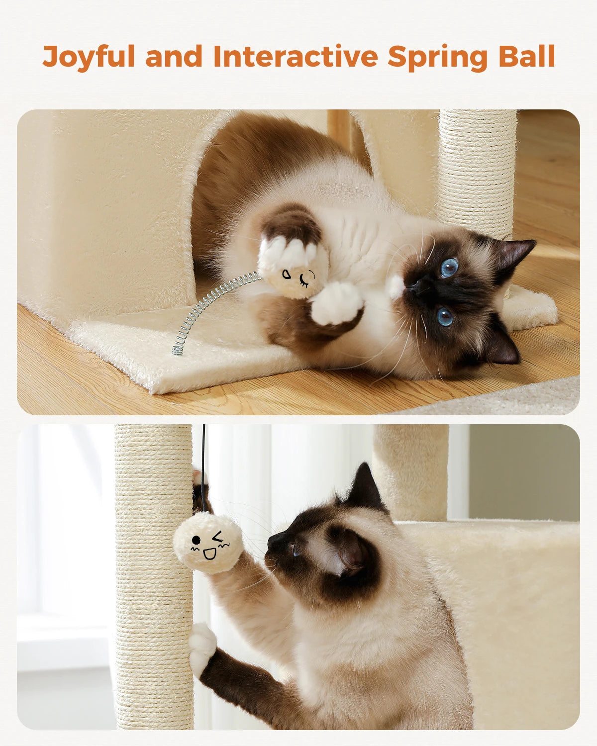 Small Cat Tree Tower with Sisal Scratching Ramp, Condo, Hammock & Top Perch
