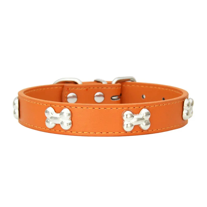 Necklace for Paws: Bone Charm Leather Collar
