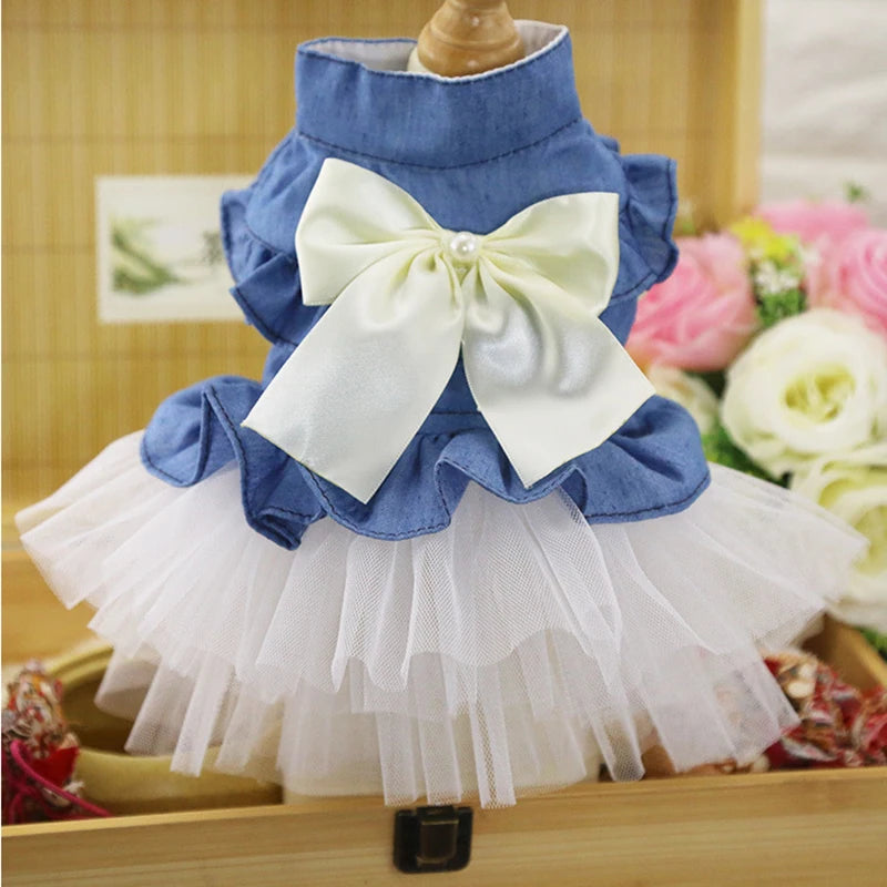 Denim & Tulle Bow Pet Dress (Spring/Summer) 🎀👗
