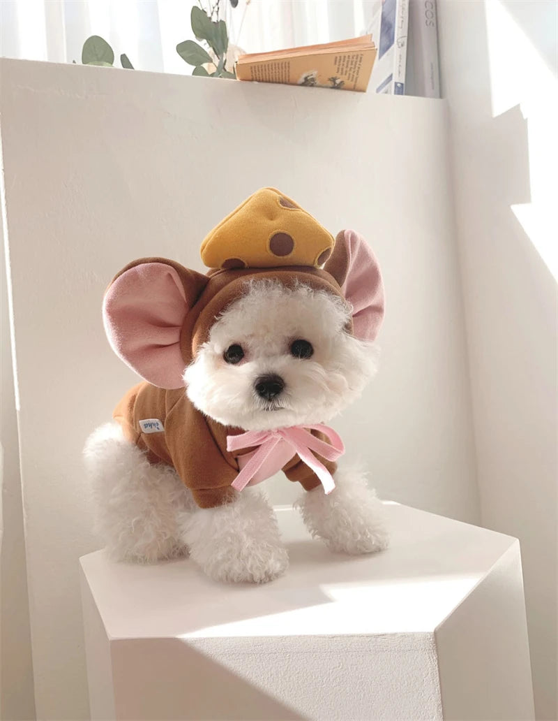 Cozy Mouse Hoodie Jumpsuit for Dogs & Cats (Warm Fleece Winter Costume for Small Pets) 🐭💛