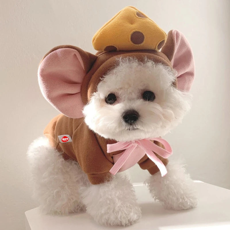 Cozy Mouse Hoodie Jumpsuit for Dogs & Cats (Warm Fleece Winter Costume for Small Pets) 🐭💛