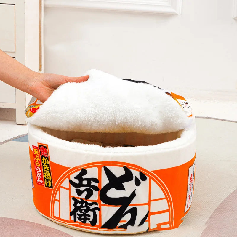 Cozy Noodle Cup Pet Bed – Plush Nest House for Cats & Small Dogs