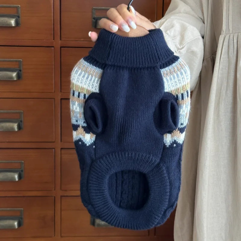 Vintage Knit Dog Sweater (Cozy Black & Beige Winter Pullover) 🐾🧶