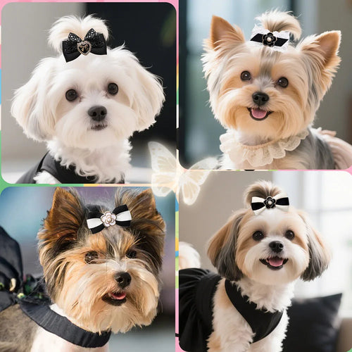 Black & White Pearl Bow Hair Clips (10PCS Set)
