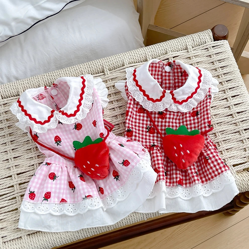 Strawberry Plaid Pet Dress (Dog & Cat) 🍓🎀
