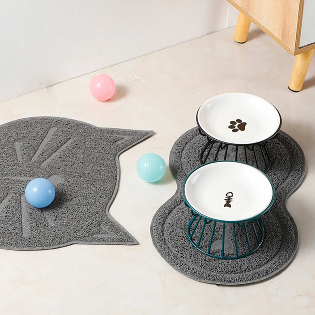 Wide Ceramic Whisker-Friendly Cat Bowl with Iron Stand