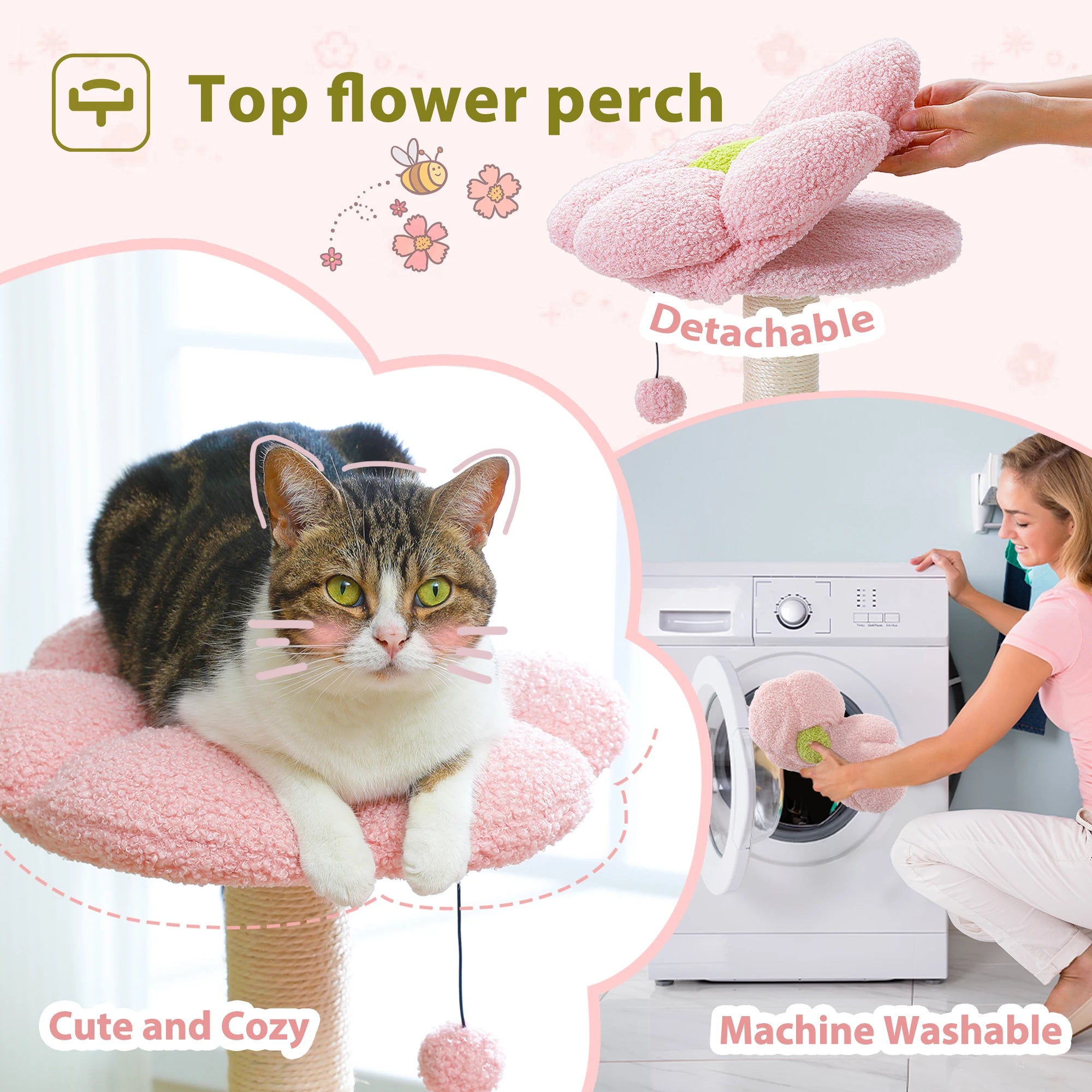 Flower Cat Tree with Hammock, Sisal Scratching Posts & Cozy Condo for Indoor Cats