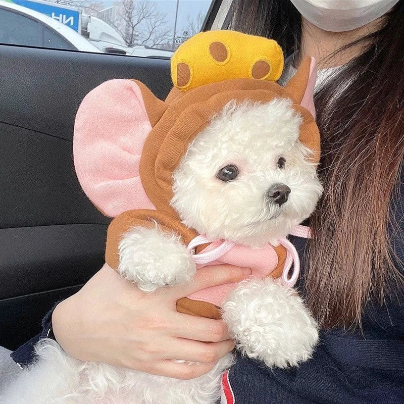 Cozy Mouse Hoodie Jumpsuit for Dogs & Cats (Warm Fleece Winter Costume for Small Pets) 🐭💛