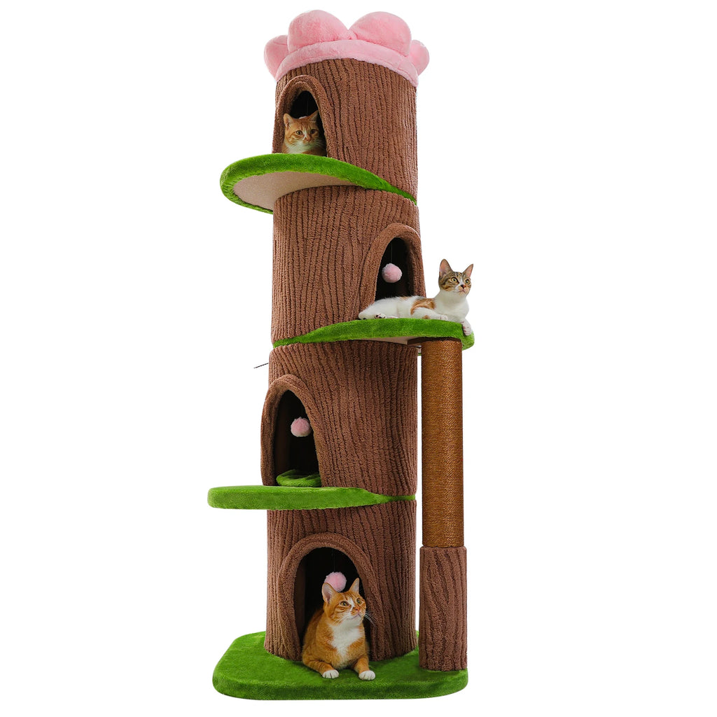 Forest Cat Tree Tower (4 Condos + Flower Top Bed + Thick Scratcher)