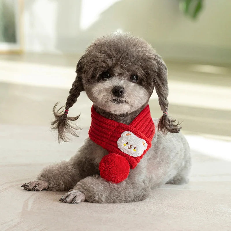 Cute Knit Pet Scarf Bandana with Pom-Pom ❄️🐾