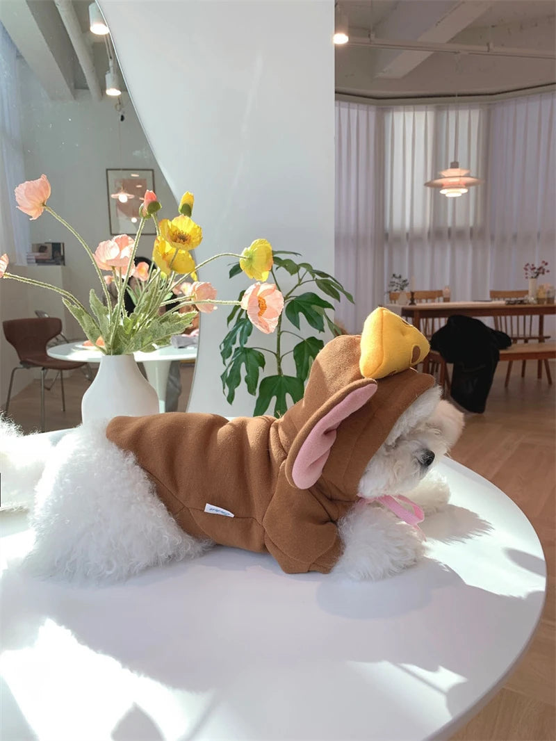 Cozy Mouse Hoodie Jumpsuit for Dogs & Cats (Warm Fleece Winter Costume for Small Pets) 🐭💛