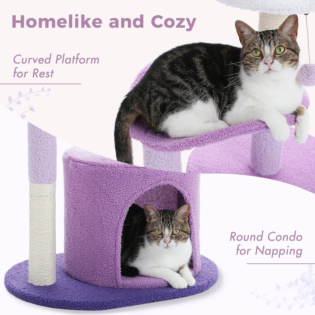 Flower Cat Tree Tower (84cm) – Condo, Sisal Scratching Posts, Plush Perches & Hanging Balls