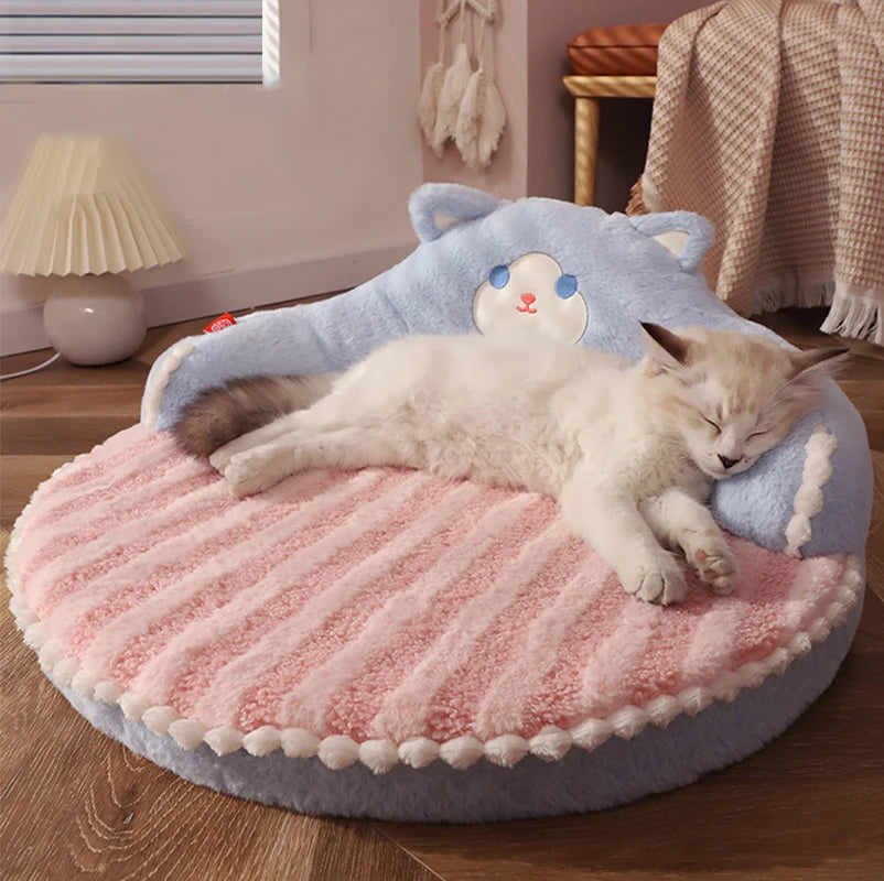 Kitty Cloud Velvet Bed Mat with Pillow Backrest (Cozy Winter Nap Pad) ☁️🐾