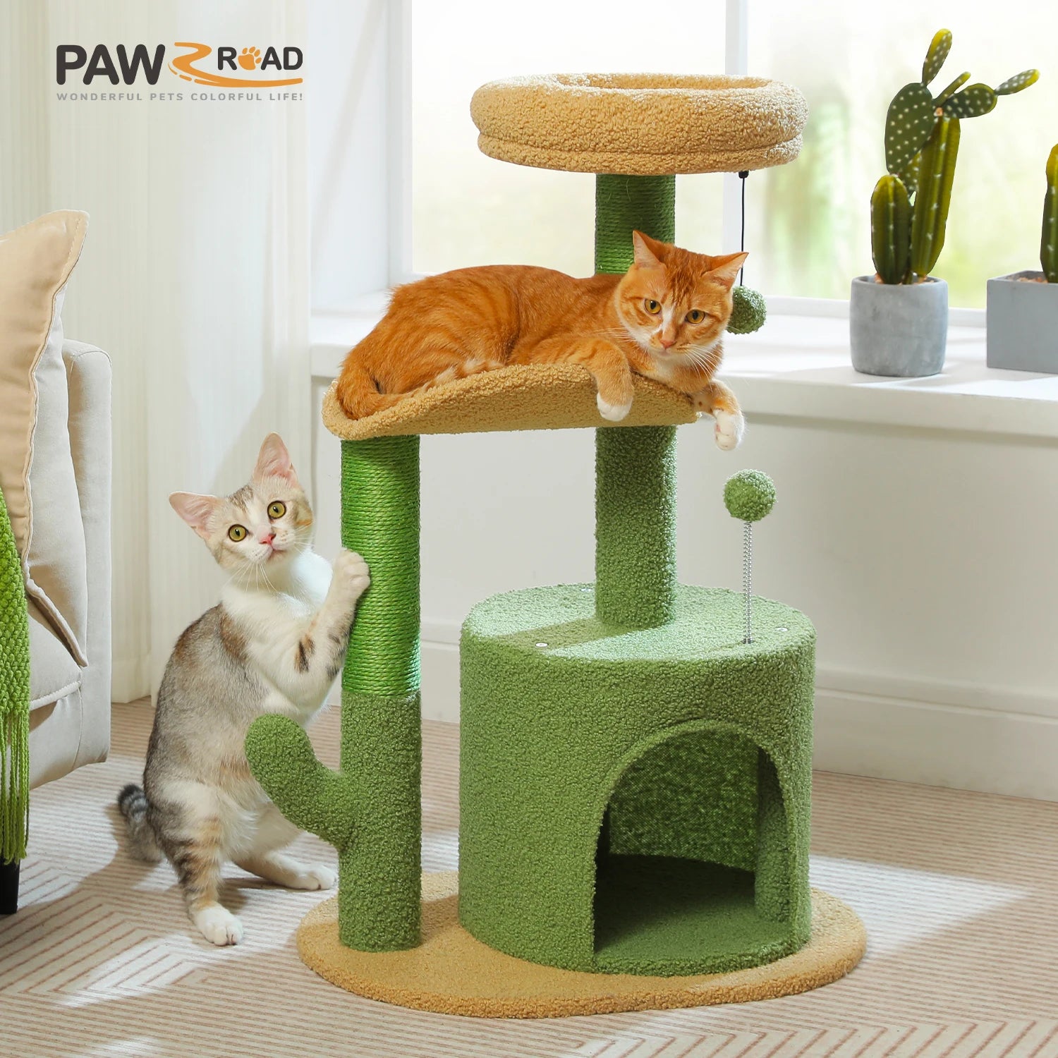 Flower Cat Tree Tower (84cm) – Condo, Sisal Scratching Posts, Plush Perches & Hanging Balls