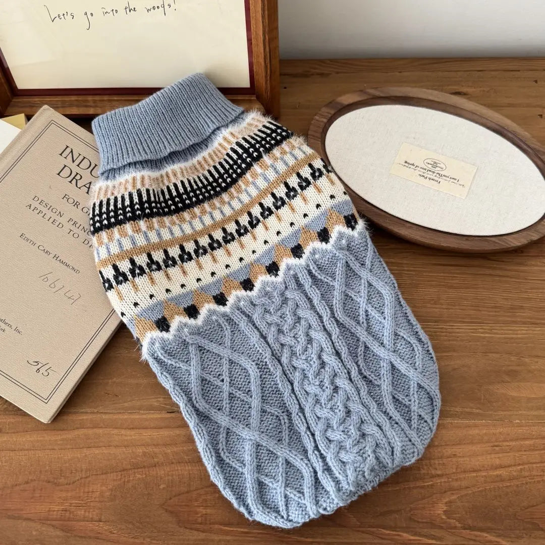 Vintage Knit Dog Sweater (Cozy Black & Beige Winter Pullover) 🐾🧶