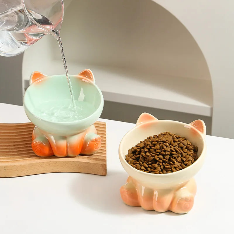 Gradient Ceramic Elevated Cat Bowl with Slanted Mouth