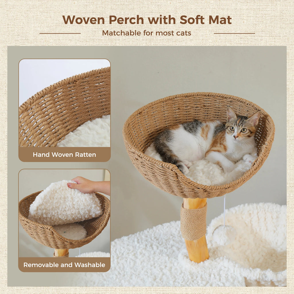 Modern White Cat Tree Tower (Flower Bed + Hammock + Condo) – 123cm