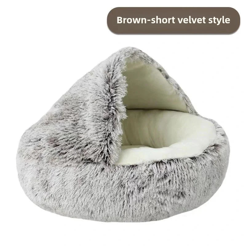 Plush Shell Haven Bed – Warm Semi-Enclosed Nest for Cats & Small Pets