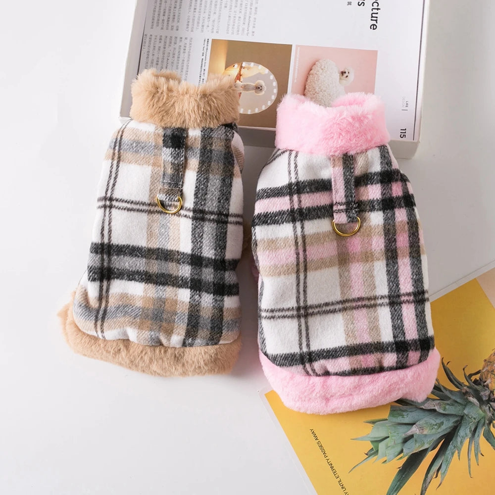 PlaidHaven Fur-Collar Pet Jacket