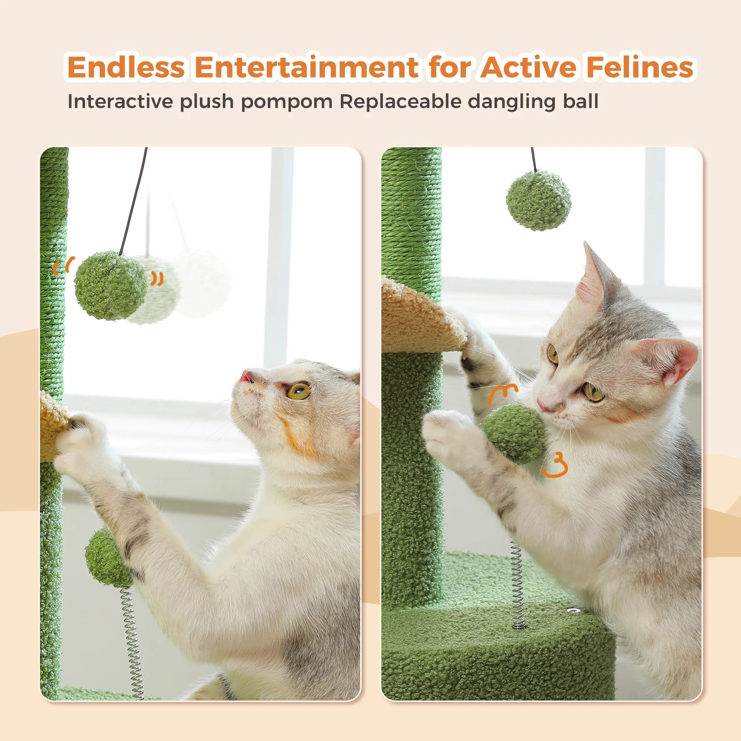 Flower Cat Tree Tower (84cm) – Condo, Sisal Scratching Posts, Plush Perches & Hanging Balls