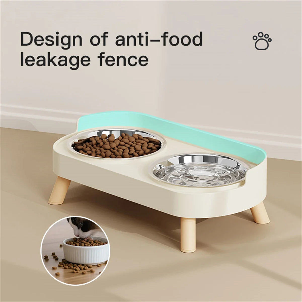 Colorful Elevated Double Pet Bowl with Stainless Steel Inserts